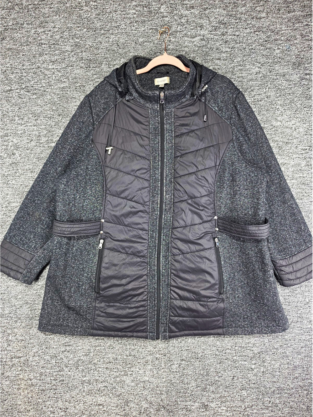 Avenue Jacket Womens Plus 4XL Black Gray Hooded Full Zip Pockets Puffer Mid